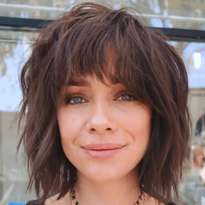 short bob, shaggy ends and bangs