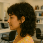 side view, curly hair, textured wolf cut